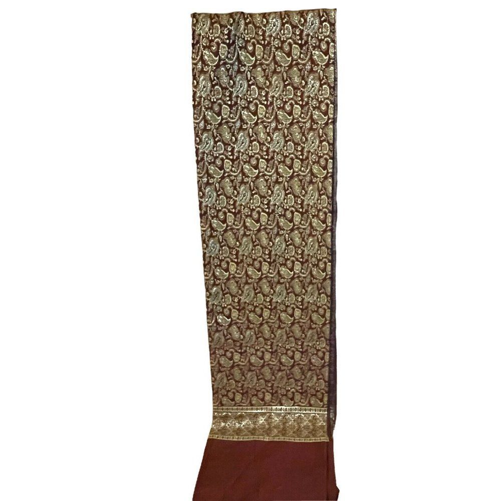 BORDER KASHMIRI JAMAVAR woven shawl~100% CASHMERE PASHMINA Silver Metallic